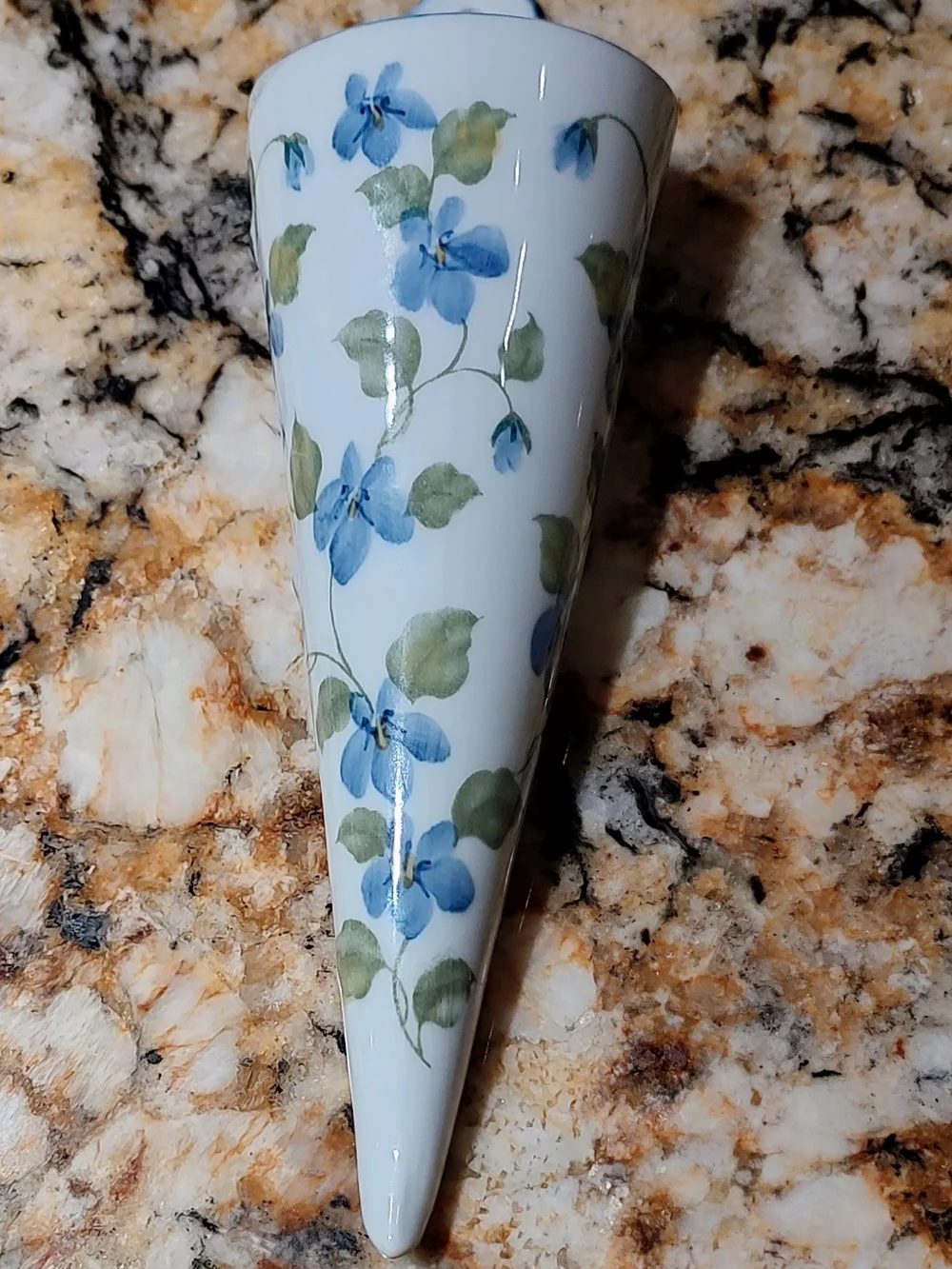 Andrea By Sadek White Porcelain Wall Pocket with Blue/Violet/ Green Floral Motif